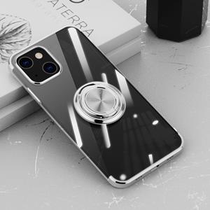 huismerk Electroplating Silicone Shockproof Case with Ring Holder For iPhone 13 Pro(Silver)