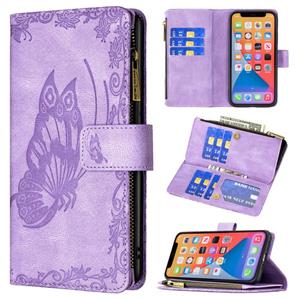 huismerk Vliegende vlinder embossing patroon rits horizontale flip lederen tas met houder & kaart slots & portefeuille voor iphone 13 mini