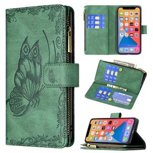 huismerk Vliegende vlinder embossing patroon rits horizontale flip lederen tas met houder & kaart slots & portefeuille voor iphone 13 mini