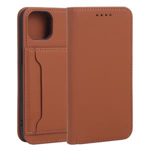 huismerk Sterke Magnetm Schokbestendige Horizontale Flip Vloeistof Feel Lederen Case met Houder & Card Slots & Portemonnee voor iPhone 13 (Brown)