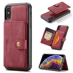 huismerk JEEHOOD Retro Magnetische Afneembare Beschermhoes met Portemonnee & Kaartsleuf & Houder Voor iPhone XS Max(Rood)