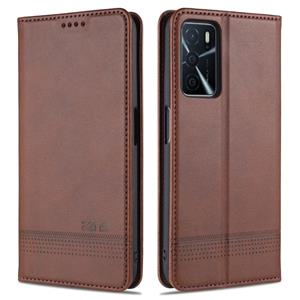 For OPPO A16 AZNS Magnetic Calf Texture Horizontal Flip Leather Case with Card Slots & Holder & Wallet(Dark Brown)