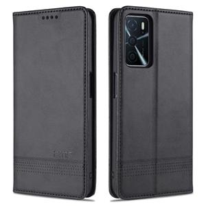 For OPPO A16 AZNS Magnetic Calf Texture Horizontal Flip Leather Case with Card Slots & Holder & Wallet(Black)