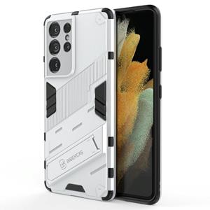 huismerk Voor Samsung Galaxy S21 Ultra 5G Punk Armor 2 in 1 PC + TPU Schokbestendig Hoesje met Onzichtbare Houder (Wit)