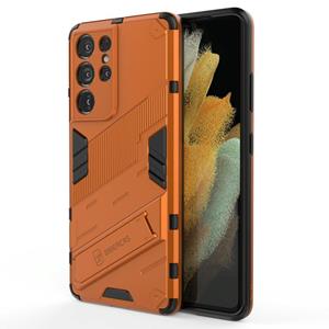 huismerk Voor Samsung Galaxy S21 Ultra 5G Punk Armor 2 in 1 PC + TPU Schokbestendig Hoesje met Onzichtbare Houder (Oranje)