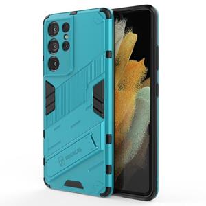 huismerk Voor Samsung Galaxy S21 Ultra 5G Punk Armor 2 in 1 PC + TPU Schokbestendig Hoesje met Onzichtbare Houder (Blauw)