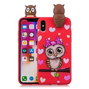 huismerk Voor iPhone X/XS schokbestendige cartoon TPU beschermhoes (rode uil)