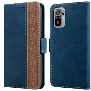 huismerk Voor Xiaomi Redmi Note 10 4G Stitching Side-Magnetic Rfid Leather Phone Case (Royal Blue)