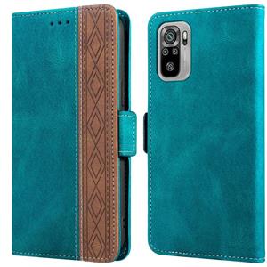 huismerk Voor Xiaomi Redmi Note 10 4G Stitching Side-Magnetic RFID lederen telefoonhoes (Dark Green)