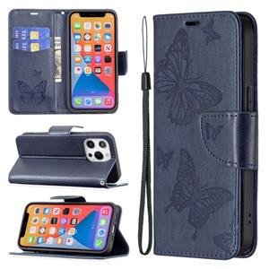 huismerk Embossing Two Butterflies Pattern Horizontal Flip PU Lederen Case met Houder & Card Slot & Portemonnee & Lanyard voor iPhone 13 Mini