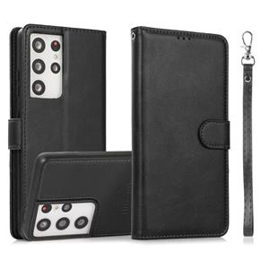 huismerk For Samsung Galaxy S21 Ultra 5G Calf Texture 2 in 1 Detachable Magnetic Back Cover Horizontal Flip Leather Case with Holder & Card Slots & Wallet & Ph