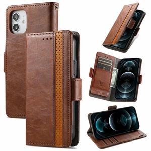 huismerk Caseeno Business Splicing Dubbele Magnetische Gesp horizontale Flip PU Lederen Case met Houder & Card Slots & Portemonnee voor iPhone 13 (Brown)