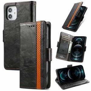 huismerk Caseeno Business Splicing Dual Magnetic Buckle Horizontale Flip PU Lederen Case met Houder & Card Slots & Portemonnee voor iPhone 13 (Zwart)