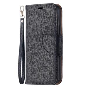 huismerk Voor iPhone 12 Litchi Texture Pure Color Horizontale Flip Lederen case met Holder & Card Slots & Wallet & Lanyard(Zwart)