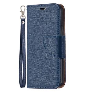 huismerk Voor iPhone 12 Litchi Texture Pure Color Horizontale Flip Lederen case met Holder & Card Slots & Wallet & Lanyard(Blauw)