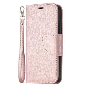 huismerk Voor iPhone 12 Litchi Texture Pure Color Horizontale Flip Lederen case met Holder & Card Slots & Wallet & Lanyard(Rose Gold)