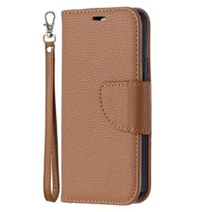 huismerk Voor iPhone 12 Litchi Texture Pure Color Horizontale Flip Lederen case met Holder & Card Slots & Wallet & Lanyard(Bruin)