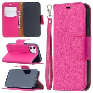 huismerk Voor iPhone 12 mini Litchi Texture Pure Color Horizontale Flip Lederen case met Holder & Card Slots & Wallet & Lanyard(Rose Red)