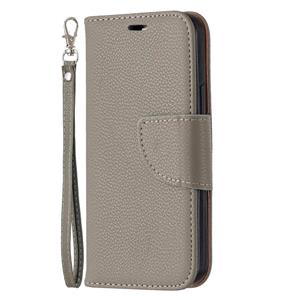 huismerk Voor iPhone 12 Litchi Texture Pure Color Horizontale Flip Lederen case met Holder & Card Slots & Wallet & Lanyard(Grijs)