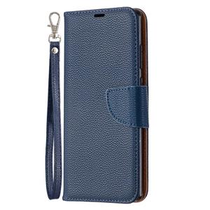 huismerk Voor Samsung Galaxy Note20 Litchi Texture Pure Color Horizontale Flip Lederen case met Holder & Card Slots & Wallet & Lanyard(Blauw)