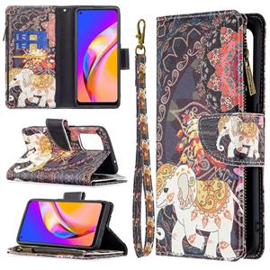 huismerk Voor Oppo A94 5G / F19 PRO + 5G / RENO5 Z 5G Gekleurde Tekening Patroon Rits Horizontale Flip Lederen Case met Houder & Card Slots & Portemonnee