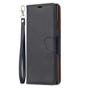 huismerk Voor Samsung Galaxy Note20 Ultra Litchi Texture Pure Color Horizontale Flip Lederen case met Holder & Card Slots & Wallet & Lanyard(Zwart)