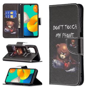 huismerk Voor Samsung Galaxy M32 Gekleurde Tekening Patroon Horizontale Flip Leren Case met Houder & Card Slots & Wallet (Bear)