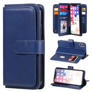 huismerk Voor iPhone XS / X Multifunctioneel Magnetic Copper Buckle Horizontale Flip Solid Color Lederen case met 10 Card Slots & Wallet & Holder & Photo Frame