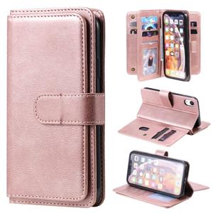 huismerk Voor iPhone XR Multifunctionele Magnetische koperen gesp Horizontale Flip Solid Color Lederen case met 10 Card Slots & Wallet & Holder & Photo Frame (