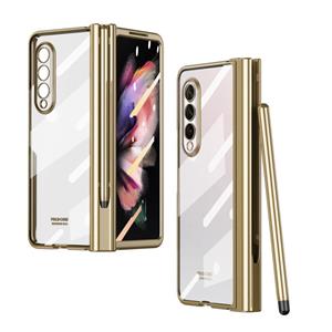 huismerk For Samsung Galaxy Z Fold3 5G 360 Full Body Electroplating Hinge Phone Case with Stylus(Gold)