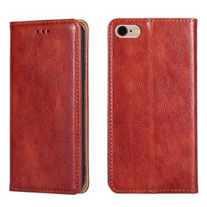 huismerk Voor iPhone 6 / 6s PU + TPU Gloss Oil Solid Color Magnetic Horizontal Flip Leather Case met houder & Kaartsleuf & Portemonnee (Bruin)