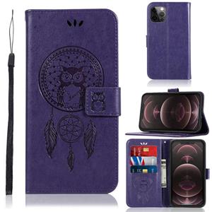 huismerk Wind Chime Owl Embossing Pattern Horizontale Flip Lederen Case met Houder & Kaart Slots & Portemonnee voor iPhone 13 Pro Max (Paars)