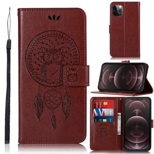 huismerk Wind Chime Owl Embossing Pattern Horizontal Flip Lederen Case met Houder & Card Slots & Portemonnee voor iPhone 13 Pro Max (Brown)