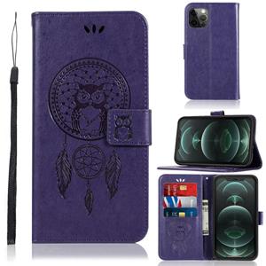 huismerk Wind Chime Owl Embossing Pattern Horizontale Flip Lederen Case met Houder & Kaart Slots & Portemonnee voor iPhone 13 Pro (Purple)