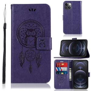 huismerk Wind Chime Owl Embossing Pattern Horizontale Flip Lederen Case met Houder & Card Slots & Portemonnee voor iPhone 13 (Paars)