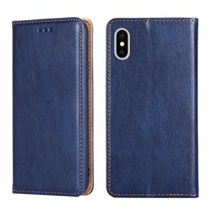 huismerk Voor iPhone X / XS PU + TPU Gloss Oil Solid Color Magnetische Horizontale Flip Lederen Case met Houder & Kaart Slot & Portemonnee (Blauw)