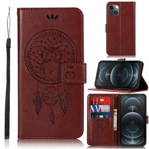 huismerk Wind Chime Owl Embossing Pattern Horizontale Flip Lederen Case met Houder & Kaart Slots & Portemonnee voor iPhone 13 Mini (Brown)