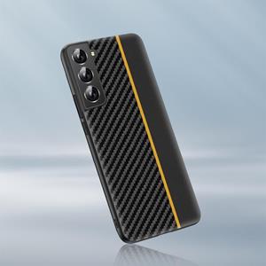 huismerk For Samsung Galaxy S22 5G Ultra-thin Carbon Fiber Texture Splicing Phone Case(Yellow)