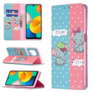 huismerk Voor Samsung Galaxy M32 Gekleurde Tekening Patroon Onzichtbare Magnetische Horizontale Flip PU Lederen Case met Houder & Card Slots & Portemonnee (Oli