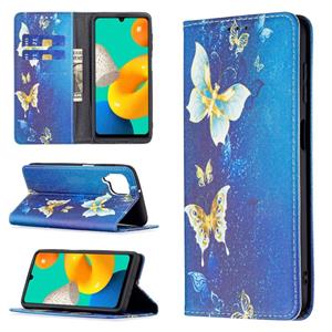 huismerk Voor Samsung Galaxy M32 Gekleurde Tekening Patroon Onzichtbare Magnetische Horizontale Flip PU Lederen Case met Houder & Card Slots & Portemonnee (Kin