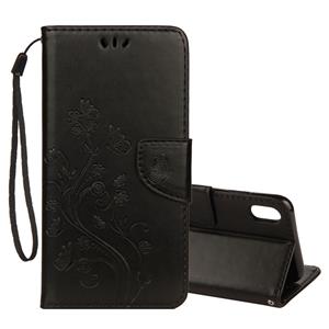 huismerk Reliëf vlinder patroon horizontale Flip lederen draagtas met kaartsleuf & houder & portemonnee & Lanyard voor iPhone XS Max (zwart)