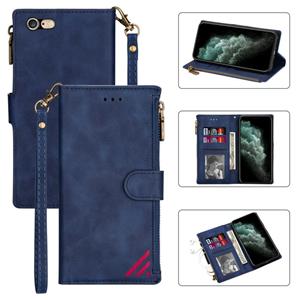 huismerk Zipper Multi-card Slots Horizontale Flip PU Lederen Case met Holder & Card Slots & Wallet & Lanyard & Photo Frame voor iPhone 6s Plus / 6 Plus(Blauw)