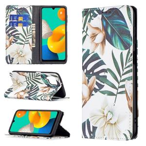 huismerk Voor Samsung Galaxy M32 Gekleurde Tekening Patroon Onzichtbare Magnetische Horizontale Flip PU Lederen Case met Houder & Card Slots & Portemonnee (rod