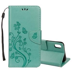 huismerk Reliëf Butterfly patroon horizontale Flip lederen draagtas met kaartsleuf & houder & portemonnee & Lanyard voor iPhone XS Max (groen)