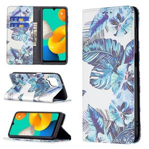 huismerk Voor Samsung Galaxy M32 Gekleurde Tekening Patroon Onzichtbare Magnetische Horizontale Flip PU Lederen Case met Houder & Card Slots & Portemonnee (Bla