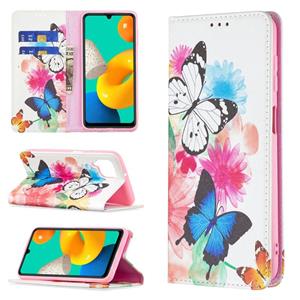 huismerk Voor Samsung Galaxy M32 gekleurde tekening patroon onzichtbare magnetische horizontale flip PU lederen geval met houder en kaart slots &portemonnee (t