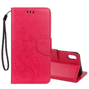 huismerk Reliëf Butterfly patroon horizontale Flip lederen draagtas met kaartsleuf & houder & portemonnee & Lanyard voor iPhone XS Max (magenta)