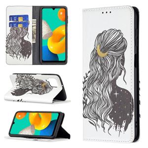 huismerk Voor Samsung Galaxy M32 Gekleurde Tekening Patroon Onzichtbare Magnetische Horizontale Flip PU Lederen Case met Houder & Card Slots & Portemonnee