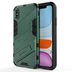 huismerk Punk Armor 2 in 1 PC + TPU Shockproof Case met onzichtbare houder voor iPhone X / XS (groen)