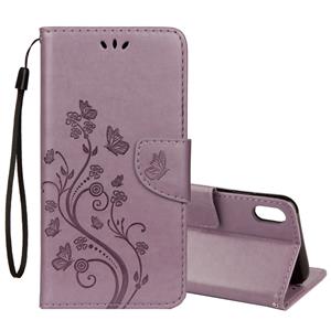 huismerk Reliëf Butterfly patroon horizontale Flip lederen draagtas met kaartsleuf & houder & portemonnee & Lanyard voor iPhone XS Max (paars)